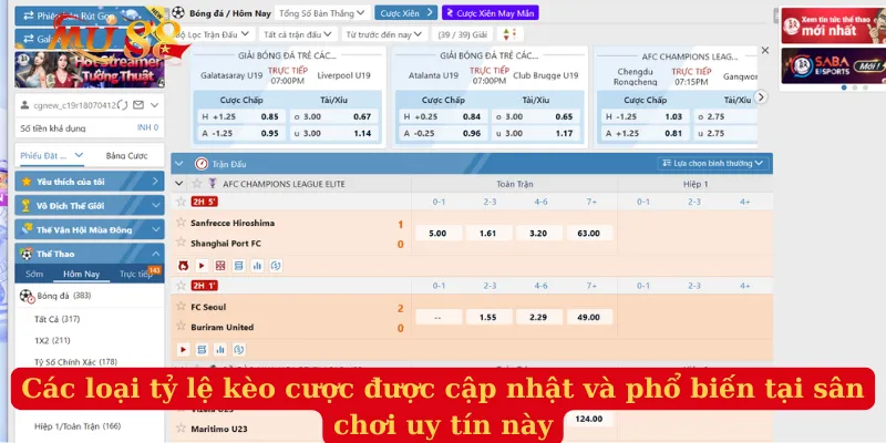 Các loại tỷ lệ kèo cược được cập nhật và phổ biến tại sân chơi uy tín này